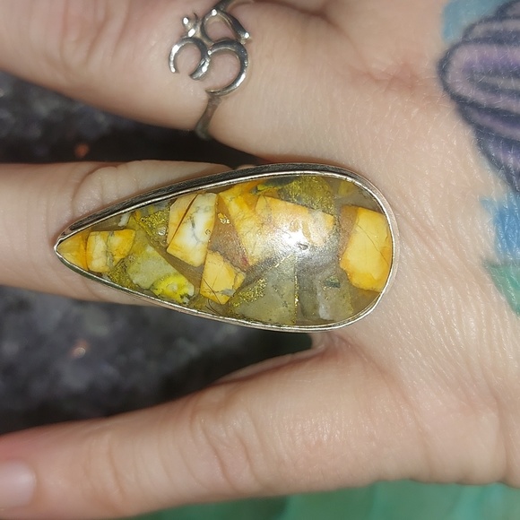 Brecciated Bumble Bee Jasper Teardrop Ring - Picture 1 of 8